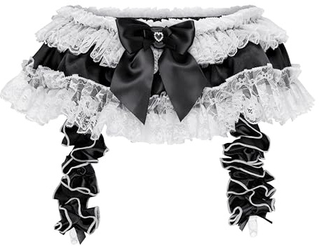 Satini Con volant Pizzo Femminuccia Setoso Raso Giarrettiera Reggicalze cintura Lingerie Mutandoni (Nero, M)