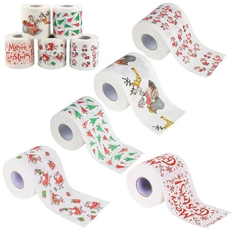 Lot de 5 rouleaux de papier toilette de Noël, papier toilette Père Noël, fournitures de papier toilette, décoration de Noël, décorations de Noël