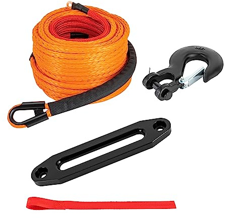 Cuerda de cabrestante sintética de 3/8 pulgadas, 100 pies, 24000 libras, cuerda de cable con gancho desmontable y guía de cuerda, cuerda de cabrestante portátil para la mayoría de cabrestantes de SUV