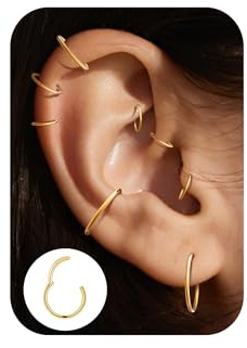 Habselikob 8Pcs Piercing Nez Anneaux Acier Chirurgical Piercing Oreille Hoop Hinged Anneau Septum Clicker 16G/18G Septum Conch Tragus Daith Piercing 6mm/8mm/10mm/12mm