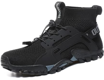 Hixingo Men's Women's Hiking Shoes, Anti-Slip Walking Boots Breathable Hiking Boots Wear-Resistant High-Top Trekking Footwear Thick Bottom Climbing Sneaker (Black,4)
