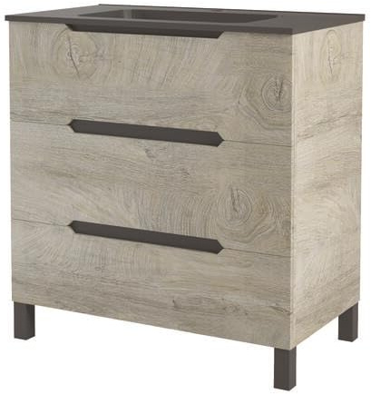 ONDÉE Meuble à Poser Alaska Plan Vasque 80cm Résine Noir pour Salle de Bain | Tiroirs à Fermeture ralentie, Design Moderne et élégant, idéal pour optimiser Votre Espace, Dimensions 80 cm, modèle