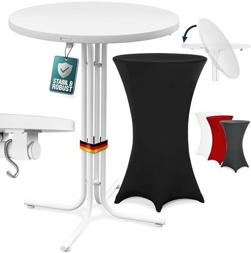 Casaria Stehtisch Weiß 70cm inkl. Husse Schwarz | Bistrotisch, Belastbar bis 100kg, Aluminium pulverbeschichtet, Wetterfest, Pflegeleicht, Bar, Garten, Hochzeit, Waschbar