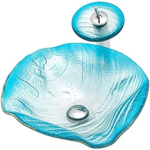 HJDQMDHA Badarmaturen Badezimmer-Waschbecken aus gehärtetem Glas über der Theke, kreatives Waschtisch-Waschbecken, Aufsatzwaschbecken mit Abfluss-Kombination Geschenk