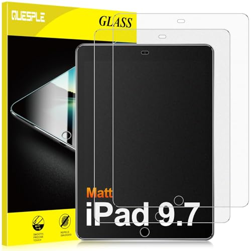 QUESPLE [2 unidades] Cristal blindado mate para iPad de 9,7 pulgadas (2018/2017 modelo, 6ª y 5ª generación), iPad Air 1/Air 2/iPad Pro de 9,7 pulgadas, protector de pantalla de vidrio templado mate