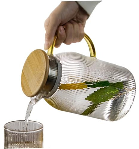 Jug d'acqua in vetro con coperchio da 1600 ml di vetro acqua caraffa semplice succo di succo di succo di succo di calore tè ghiacciato con manico per drink frigorifero, raffreddamento