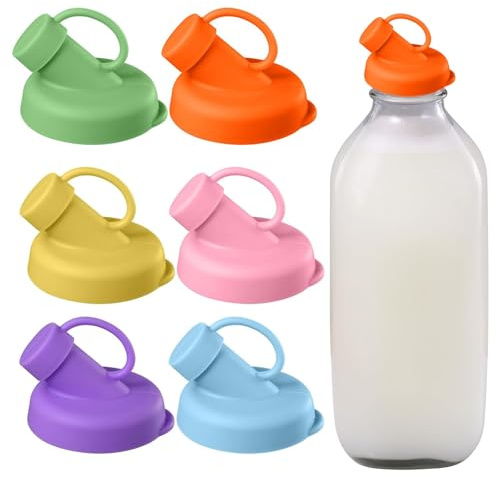 Silicone Milk Bottle Caps (48mm) - Leak Proof & Odorless Replacement Pour Spout Lids for Stanpac, Libbey, Stock Your Home & The Dairy Shoppe Dispensers (6 Pack)