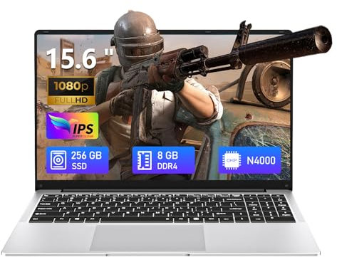 Moacreto Ordinateur Portable 15,6 Pouces, Celeron N4000 processeur 8 Go RAM LPDDR4 SSD 256 Go, PC Portable écran 180°Flip FHD 1920 x 1080, USB 3.0, Mini HDMI, Emplacement pour Carte TF, Wi-FI Laptop