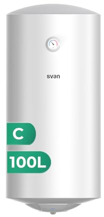 Svan Termo Eléctrico Vertical 100 Litros ST1001. Instalación Vertical, 1500W, Incluye Kit de Montaje, Resistencia de Acero inoxidable, Blanco, Eficiencia Energética Clase C