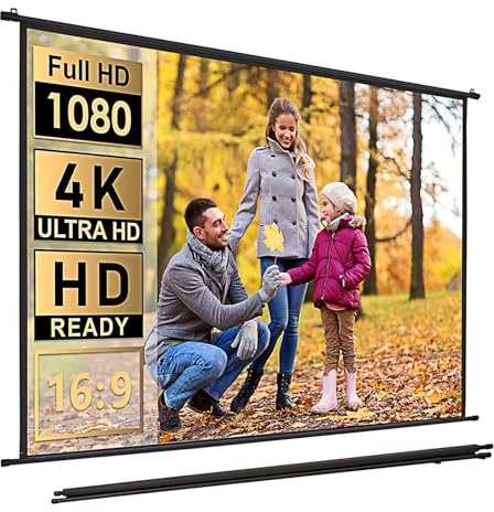 INMOZATA Projector Screen 72inch/165x96cm Wall & Ceiling Mounted Projection Screen with 16:9 Ratio Matte White Screen & Ambient Light Rejecting Movie Screen for Home Theater School Outdoor Indoor