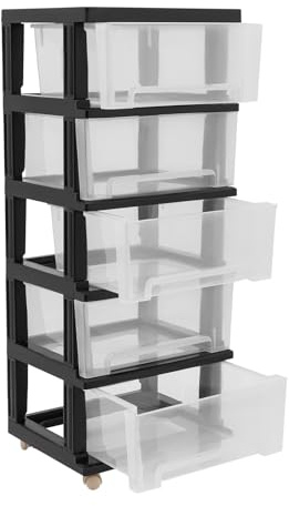 CHIMHOON 5 Schublade Organizer, Aufbewahrungsboxen, Schubladenschrank, Schlafzimmer Schrank Kommode Lagerung, Kunststoff-Schubladenbox mit Rollen, für Schlafzimmer Bad Schule & Büro Schublade