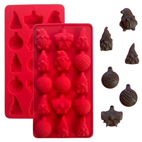 PTaizjjz Weihnachts schokoladenform, 1 Stück Silikonform mit 15 Mulden | Weihnachtsornament-Gnom-Backform für Gelees, Bonbons, Schokolade und Tortenaufsätze