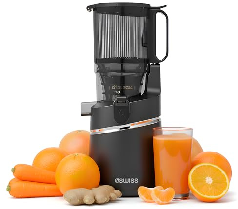 4SWISS Slow Juicer med stor öppning på 135 mm, kallpress-juicepress 0,5 L, 37 varv/min för näringsbevarande av näringsämnen, juicepress lätt att rengöra (WB025)