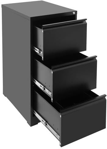 Armoire de rangement en métal avec 3 tiroirs en métal, 46 x 62 x 103 cm Armoire de Rangement Noir Verrouillable pour la Maison, Le Bureau, la Salle de Classe, verrouillable pour Format A4