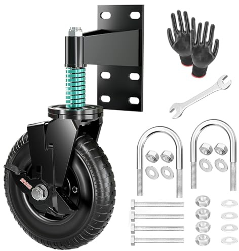 267mm 8in Schwerlastrolle Federbelastete Torrolle - Vollgummi Schwerlast-Torrollen Laufrolle mit Hardware für Rohrtore, Metalltore, Holzgatter, Zaunpforten, Drehtore, 272kg 600bl Tragfähigkeit