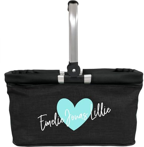 AMBERGER DESIGN by A&M Osterhage amd Einkaufskorb Herz mit Wunschname Picknickkorb Einkaufkorb Geschenk-Oma Tragekorb faltbar Unisex-Geschenk Einkaufstasche 20L