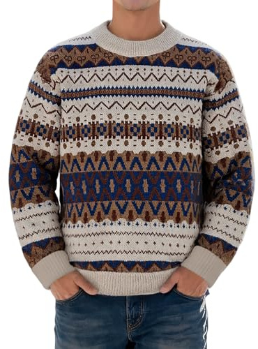 Generisch Maglione da uomo in stile norvegese - Pullover invernale con motivo jacquard e collo alto | Spesso maglione a maglia grossa per i giorni freddi, XL