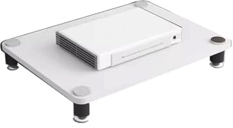 RGZFYH HiFi Rack AV-Medienständer, mehrschichtiges HiFi-Präsentationsregal, Plattenspieler-Audioturm aus Holz mit offenem Stereo-Aufbewahrungsregal aus Stahlrohr for Spielekonsolen TV(Blanc,1 Tier)