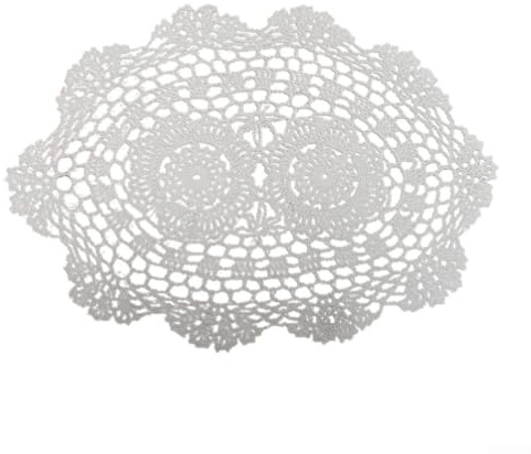 Honseadek Ovales Tischset in Beige, handgehäkelte Baumwoll-Deckchen, Vintage-Spitze, Retro-Esstischdekoration, Blumenstickerei, Tischset, 25 x 35 cm (weiß)