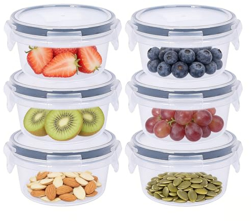 WORLUDE 6 Pack 300ml Round Airtight Food Containers with Lids, Reusable Plastic Sealed Snack Pots with Clip Lock, Leak-proof Small Storage Container Set Stackable for Snack, Yoghurt, Fruit