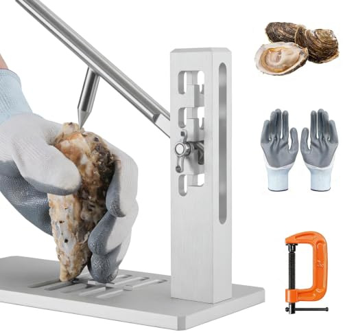 CISSIYOG Oyster Clam Opener Machine, Adjustable Oyster Shucker Machine Shucker Tool Set Including Two Oyster Shucking Knife,a pair of Glove and one G-Clamp for Seafood Restaurants and Home Kitchens