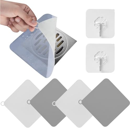 VEGCOO 4Pcs Protector de Drenaje, Tapa Desague Ducha, Tapón de Silicona Antiolor para Bañera y Ducha, Rejilla de Silicona para Fregadero de Cocina (Gris, 20x20cm)