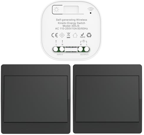 Cerhot de interruptor inalámbrico cinético negro RF quinético interruptores inalámbricos de control simple y doble sin batería mando a distancia radio interruptor inalámbrico (Negro 1Gang 2V1 UE)