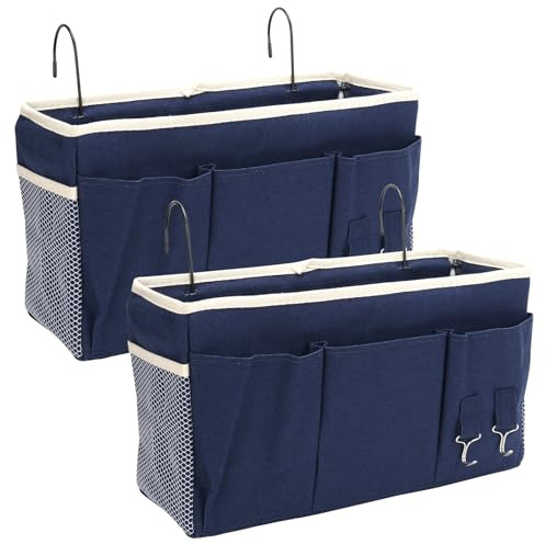 SHMSHNG 2-pack sängbord hängande förvaring hängande organiserare med 3 fack, sängorganiserare för upphängning, hängande förvaringsväska, sängväska för skola, sovsal, camping (mörkblå)