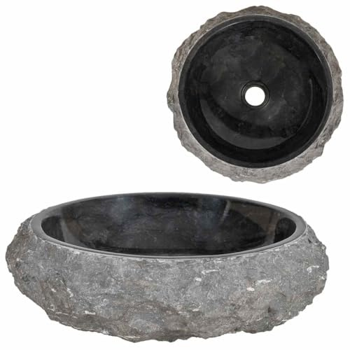 Makastle Vasque à Poser Marbre Ronde, Lavabo Salle de Bain, 40 x 12 cm, Noir