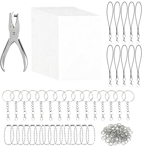 Gör-Det-Själv Tillbehör För Nyckelringstillverkning,DIY-hänge med 30 krympplattor för tillverkning av nyckelringar,Pysselkit För Nyckelringar - barns födelsedagskalas, skola, förskola och