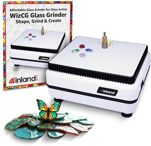 Inland Craft WizCG Glass Grinder – Precision Glass Grinder Machine for Shaping, Drilling for Stained Glass Tools, Craft Supplies for Adults, Includes Diamond Grinding Bit, 115V Only, White & Red
