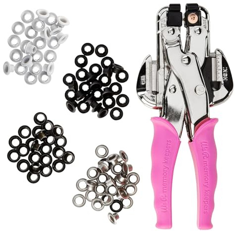 We R Memory Keepers- Crop-A-Dile Eyelet Setter Punch Kit, Pink, Includes 100 Eyelets, Comfort Handle, for 1/8 or 3/16 Inch Holes, Metal, Craft Paper, Leather, Fabric and More