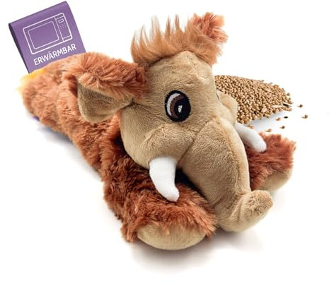 Habibi Plush Wärmekissen/Stofftier f. Kinder und Erwachsene – 1618 Mammut mit Hirsefüllung, Wärmekuscheltier zum Erwärmen in der Mikrowelle/Backofen, ideal auch für Babys