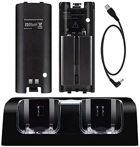 OSTENT Charger Dock Station + 2 Battery Packs Compatible for Nintendo Wii Remote Controller Color Black