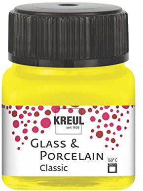 Kreul 16201 - Vetro & Porcellana Giallo canarino Classico, in Barattolo da 20 ml, Vernice Brillante a Base d'Acqua per Vetro e Porcellana, a Rapida Essiccazione, Opaca