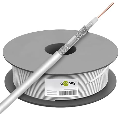 Goobay 27518 SAT koaxialkabel satellitkabel 120 dB/antennkabel 100 m/4 vägs skärmad kabel/kabel-TV – DVB-T – DVB-S TV-kabel/CCS koax SAT kabel/vit/100 m