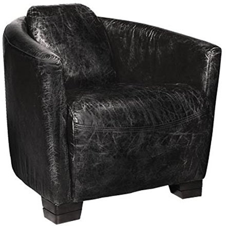Casa Padrino Art Deco Echtleder Sessel Ebony Leder/Antik-Schwarz - Clubsessel - Lounge Sessel