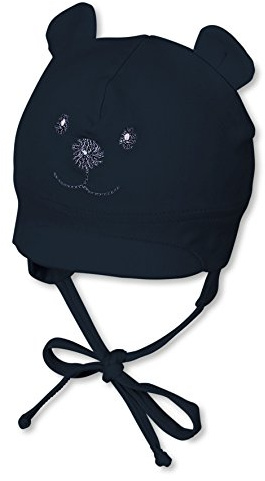 Sterntaler Schirmmütze für Jungen mit Bindebändern, Nackenschutz und niedlichem Bärchen-Motiv, Alter: 4-5 Monate, Größe: 41, Blau (Marine)