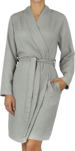 normani Damen Waffel-Bademantel aus 100% (Bambus)-Viskose - leichter Morgenmantel langer Kimono mit Waffeloptik - Sommerbademantel für Frauen