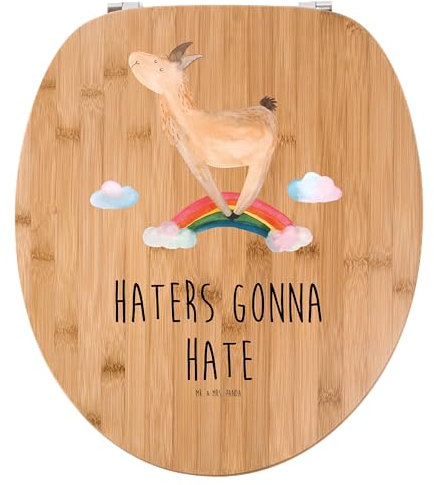 Mr. & Mrs. Panda Motiv WC Sitz Lama Regenbogen - Geschenk, Klobrille, Abi, Toilette, Hobby, Klodeckel, Alpaka, WC-Sitz, Toilettendeckel, Lamas