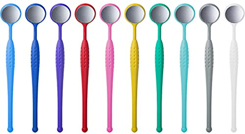 Wellsamed wellsamirror Premium Mundspiegel (Kunststoff leicht) Größe 4 I 22 mm | Dentalspiegel Zahnarzt Patientenuntersuchungsspiegel, 50 Stück Dispenser Box sortierte Farben