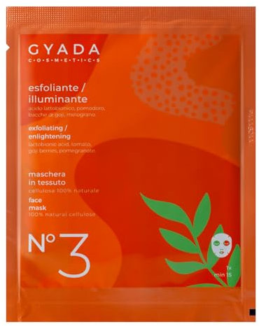 GYADA COSMETICS, Maschera Viso in Tessuto Esfoliante ed Illuminante, Indicata per Pelle Spenta ed Opaca, Promuove il Rinnovo Cellulare, per una Pelle Sana e Luminosa, con Urea e Aloe Vera, 15 ml