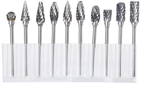 KATUR - Set di 10 frese rotanti in carburo HSS con doppio motivo in acciaio al tungsteno, per incisione, utensili per la lavorazione del legno (diametro gambo 2,35 mm, lunghezza 40 mm)