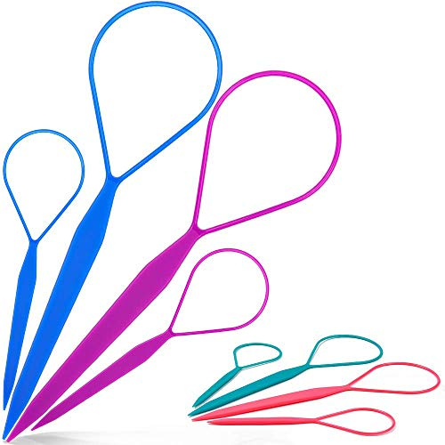 Topsy Tail Frisierwerkzeug, Morgles Haar-Flechtwerkzeug, Topsy Tail Schlaufen-Werkzeug für französische Zöpfe, Topsy Tail Set, 4 Farben, 8 Stück