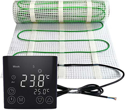 Riscaldamento elettrico a pavimento, 200 Watt per m², con termostato Touch nero, tecnologia TWIN JWS diverse misure, dimensioni (m²): 10 m²