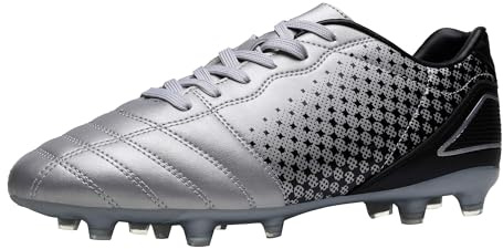 DREAM PAIRS Zapatillas de Fútbol Hombre Botas de Fútbol Zapatos de Fútbol al Aire Libre Tacos Deporte Spike Atletismo Sala,Size 43,Negro Plata,SUPERFLIGHT-1