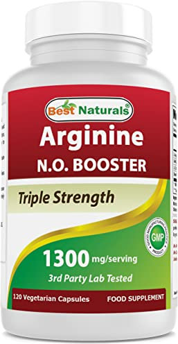 Best Naturals L-Arginine NO Booster Triple Strength 1300 mg Serving 120 Veg Capsules