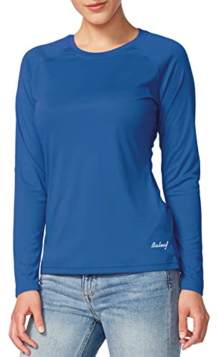 baleaf Women's UPF 50+ Long Sleeve Rash Guard Swim Shirts SPF Quick Dry Lightweight T-Shirt Outdoor Hiking Runing Ocean Blue Size M