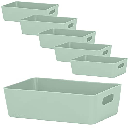 6x Ordnungsboxen 6cm hoch SILBERGRÜN 20x12,5x6cm 1,2L Schublade Kunststoff