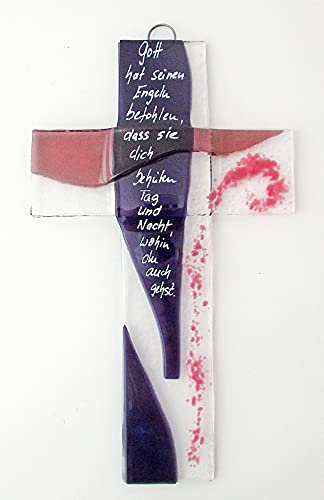 Glaskreuz violett mit Text Gott hat… ca. 20x12cm